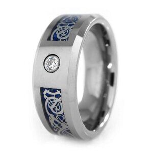 Men's Wedding Band Rings - Silver Celtic Dragon CZ Rings for Men and Women